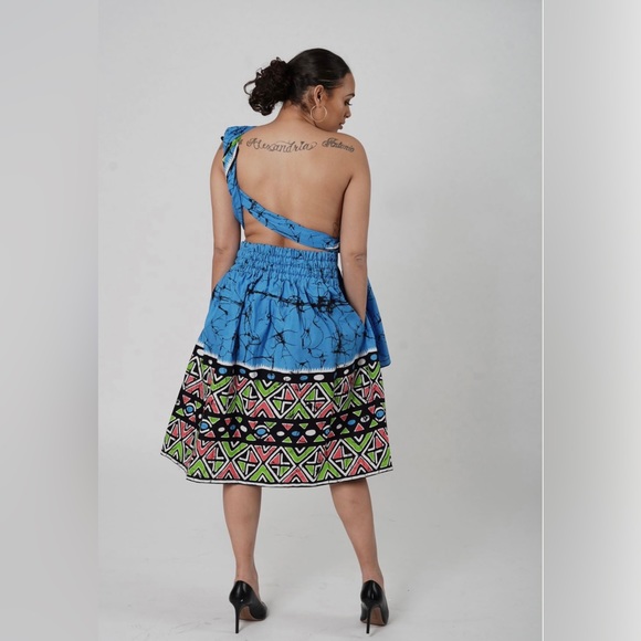 Blue Tribal Print Bohemian Handmade Infinity Midi Dress - Picture 4 of 4